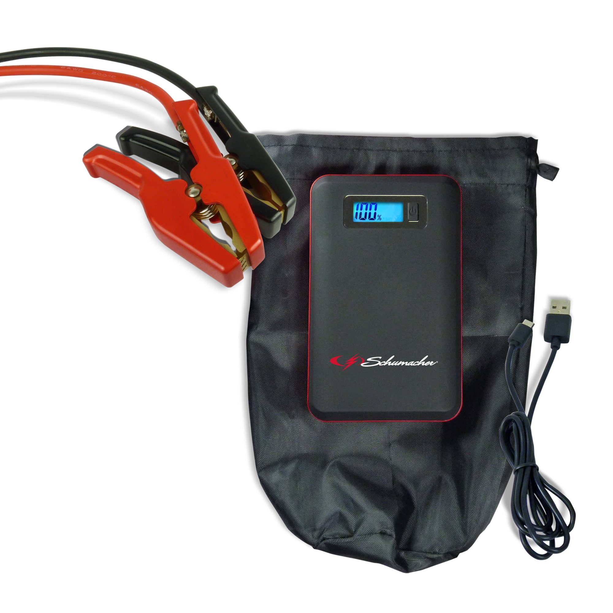 Schumacher SL1314 Electric Rechargeable Lithium Jump Starter and Power Pack with USB and 12V DC Charging Ports. 600 Amp