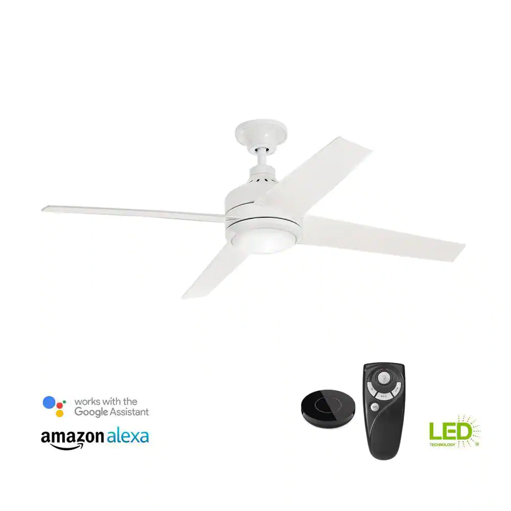 Home Decorators Collection Mercer 52 in. Integrated LED Indoor White Ceiling Fan With Light Kit