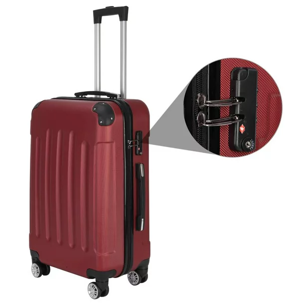 Zimtown Hardside Lightweight Spinner Red 3 Piece Luggage Set with TSA Lock. Wine Red