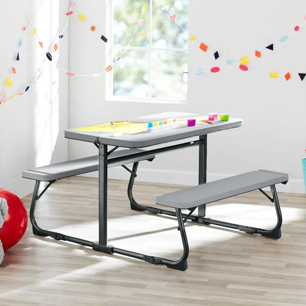 Your Zone Folding Kid-s Activity Table with Gray Texture Surface. Steel and Plastic. 33.11″ x 40.94″ x 21.85″