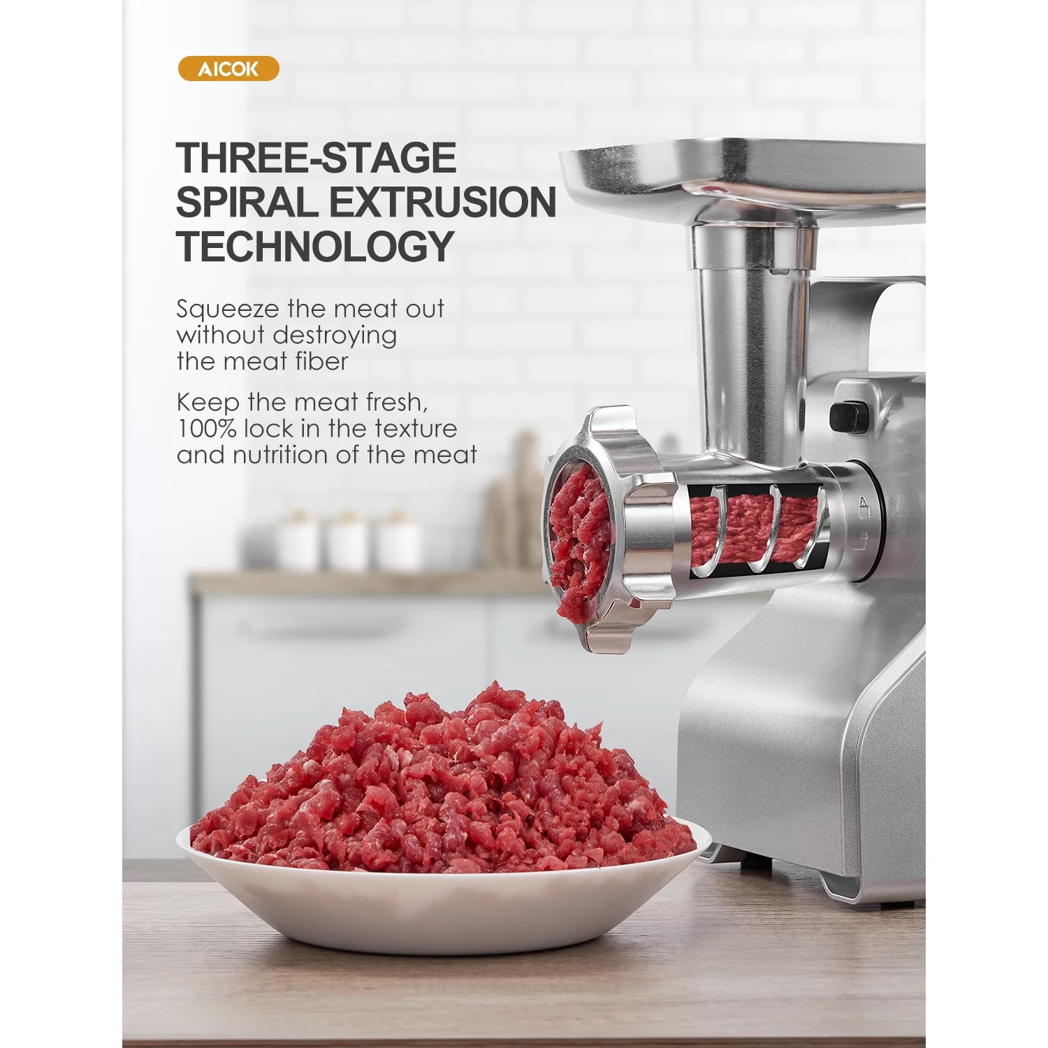 Aicok 5-in-1 Heavy Duty Electric Meat Grinder. 2500W Max. 3 Stainless Steel Grinding Plates. 5 Pounds/Min