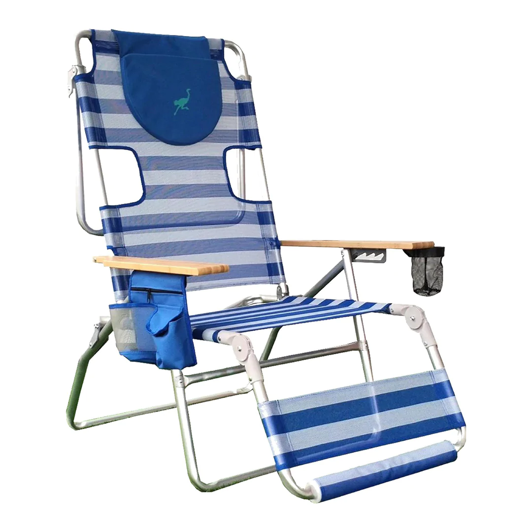 Ostrich 3-N-1 Altitude 16 Inch High Outdoor Reclining Beach Lounge Chair. Blue