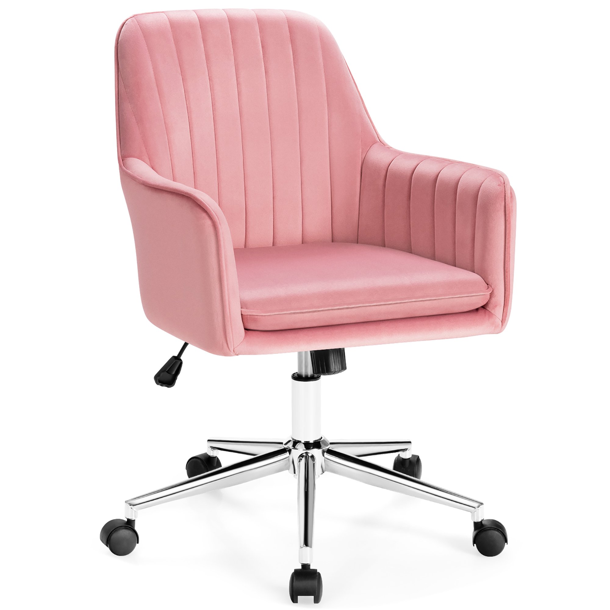 Costway Velvet Accent Office Armchair Adjustable Swivel Removable Cushion. Pink