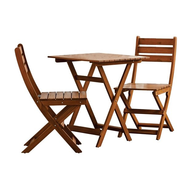 Mainstays Outdoor Patio 3-Piece Wood Bistro Set. Natural Color