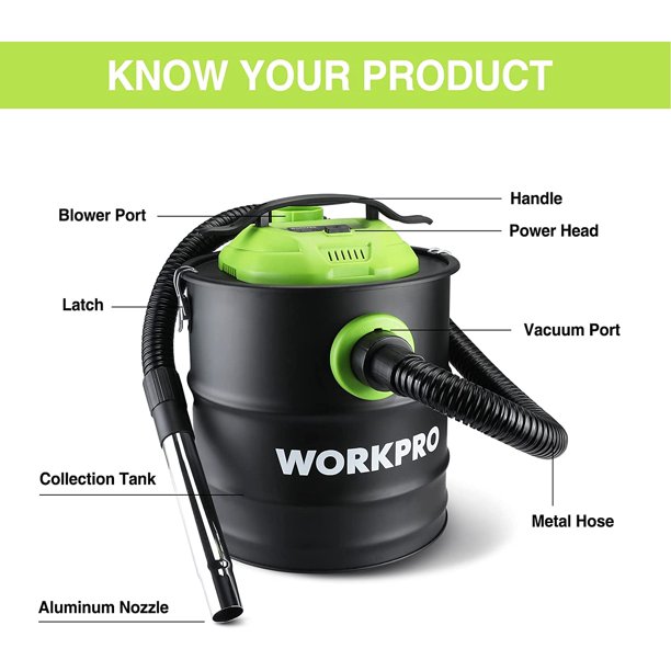 Workpro 5.2 Gallon Ash Vacuum. 5.5 Peak Horsepower Ash Vac Cleaner with HEPA Filter. Electric Ash Cleaner