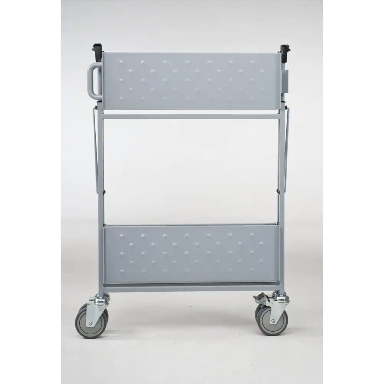 Master Grade Folding Carts. 2-shelf Grey. 550 lb. Capacity. Swivel Caster Size 5 in. x1.5 in. with 2 Brakes
