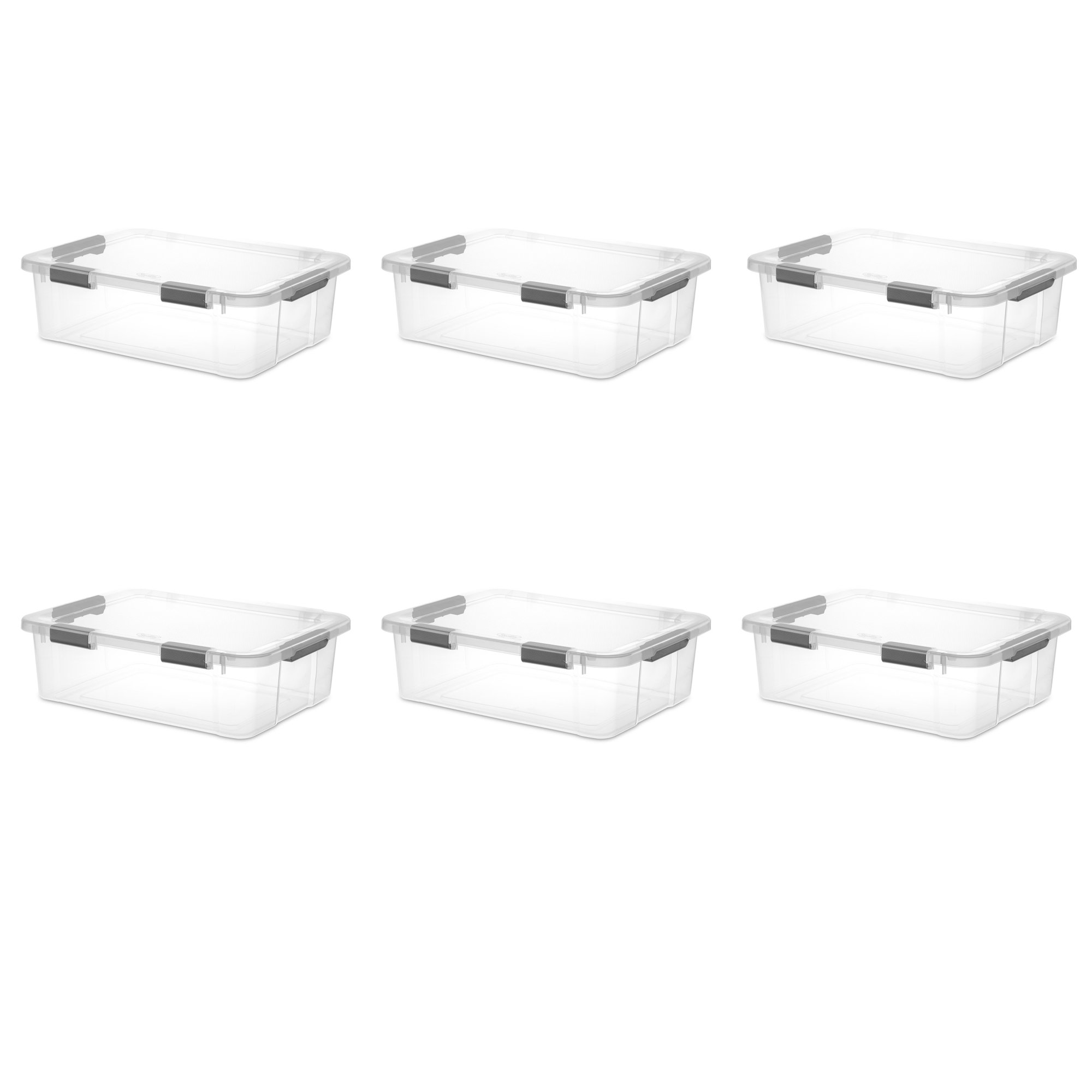 Sterilite 40 Qt. HingeLID Storage Box Plastic. Flat Gray. Set of 6