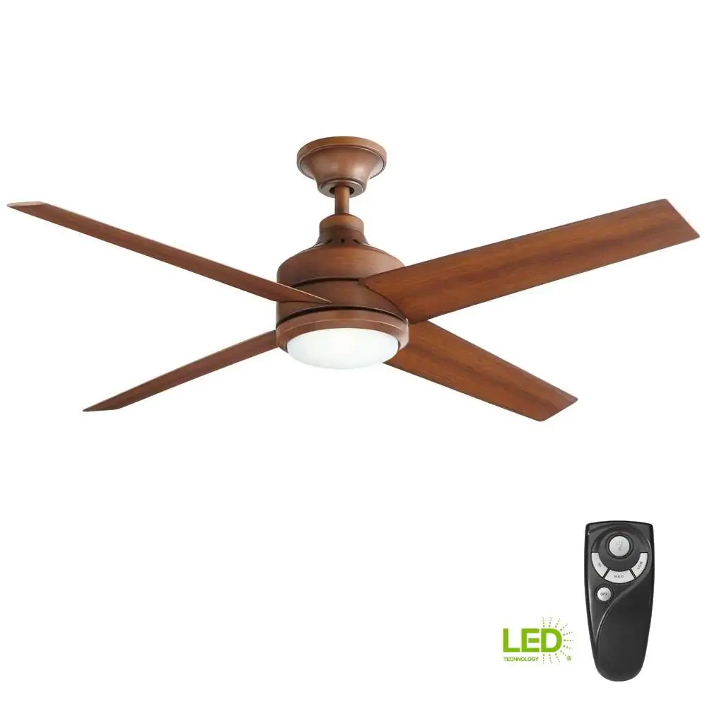 Home Decorators Collection Mercer 52 in. LED Indoor Distressed Koa Ceiling Fan With Light Kit and Remote Control