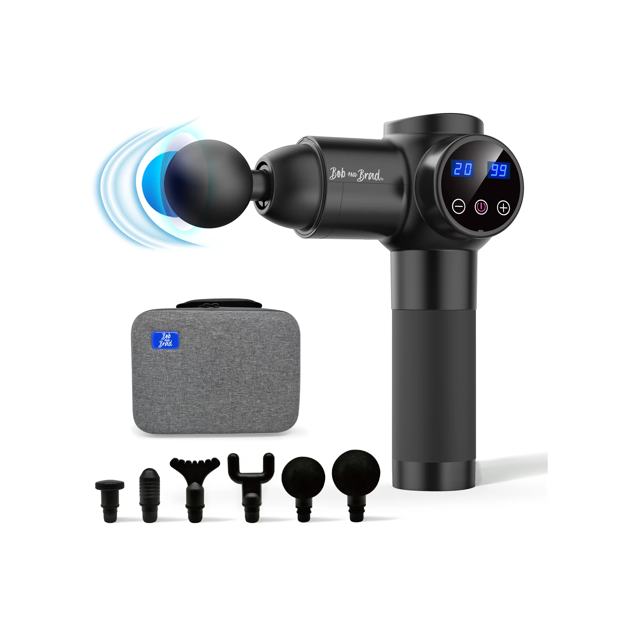 Bob and Brad EM-19 Deep Tissue Percussion Massage Gun. Muscle Massager with 20 Speeds and 6 Heads