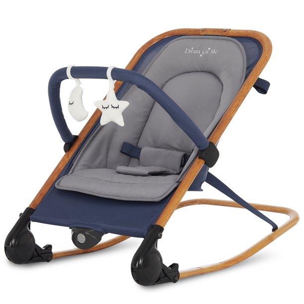 Dream On Me Rock With Me 2-In-1 Rocker And Stationary Seat. Compact Portable Infant Rocker. Blue