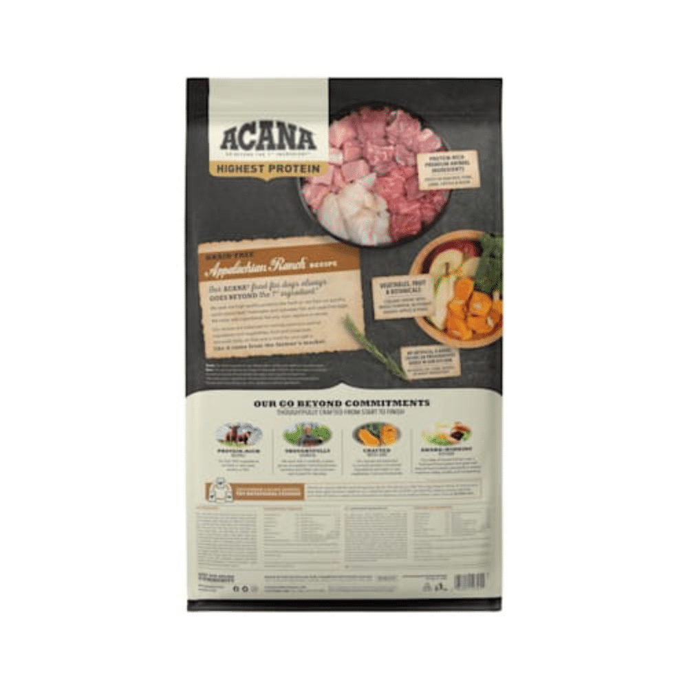 Acana Appalachian Ranch Grain Free Freeze-Dried Coated Beef Pork Lamb Bison Fish Dry Dog Food. 25 Lbs