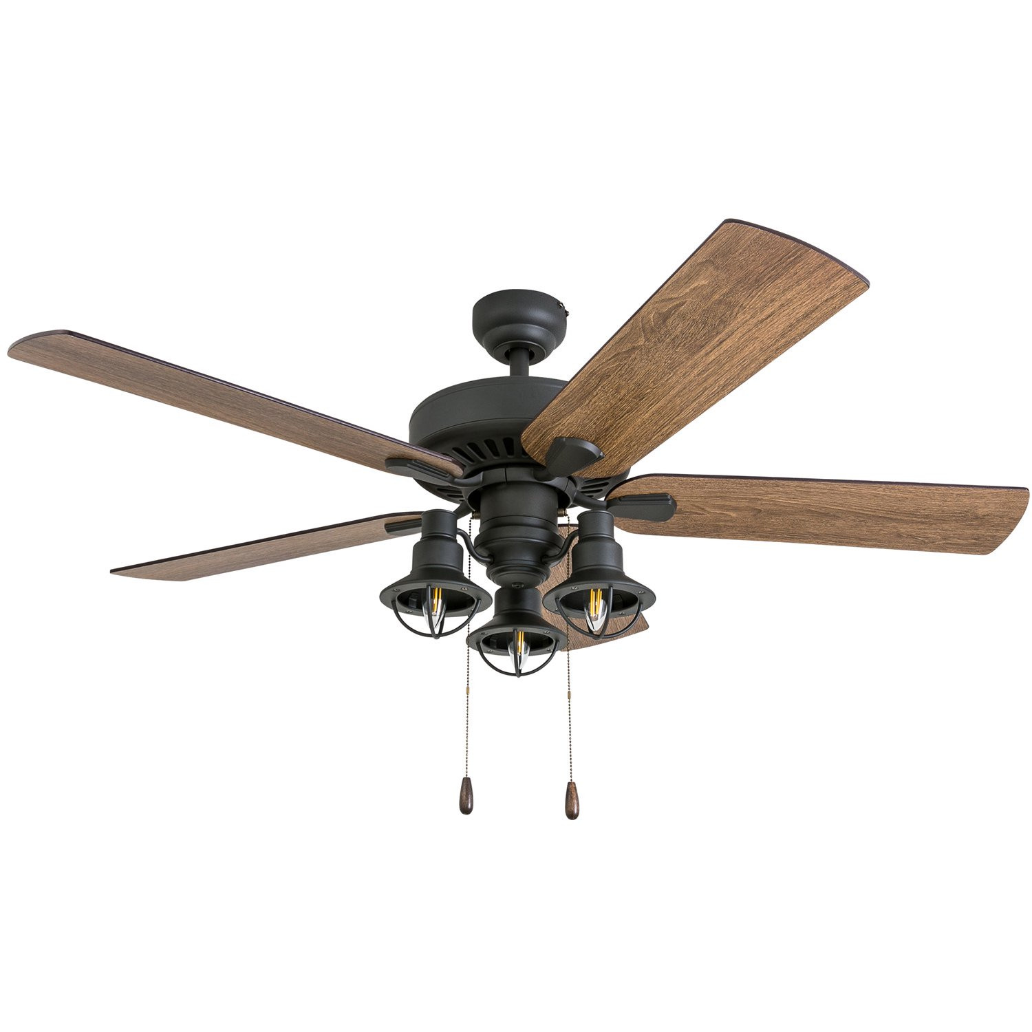 Prominence Home Ennora Farmhouse 52-Inch Aged Bronze Indoor Ceiling Fan. Lantern LED Multi-Arm Barnwood/Tumbleweed Blades