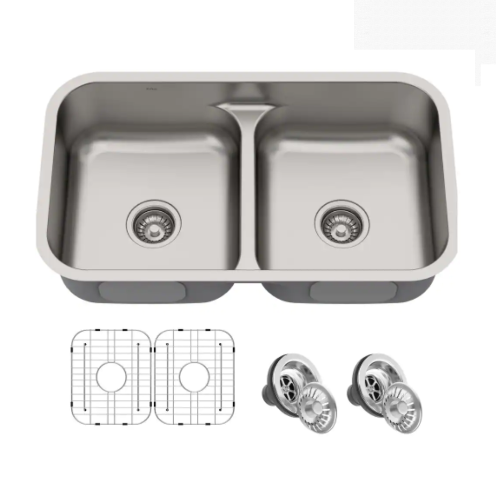 Kraus Premier Undermount Stainless Steel 32 in. 16-Gauge 50/50 Double Bowl Kitchen Sink