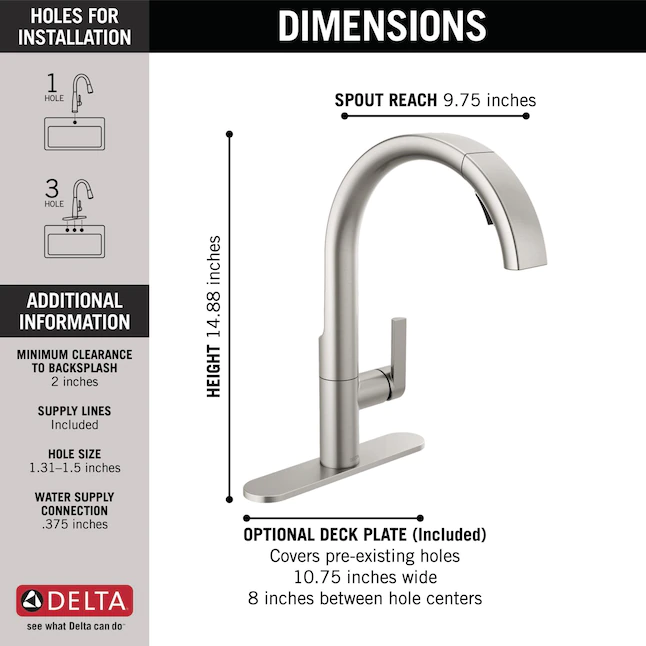 Delta Keele Spotshield Stainless Single Handle Pull-down Kitchen Faucet with Sprayer Function (Deck Plate Included)