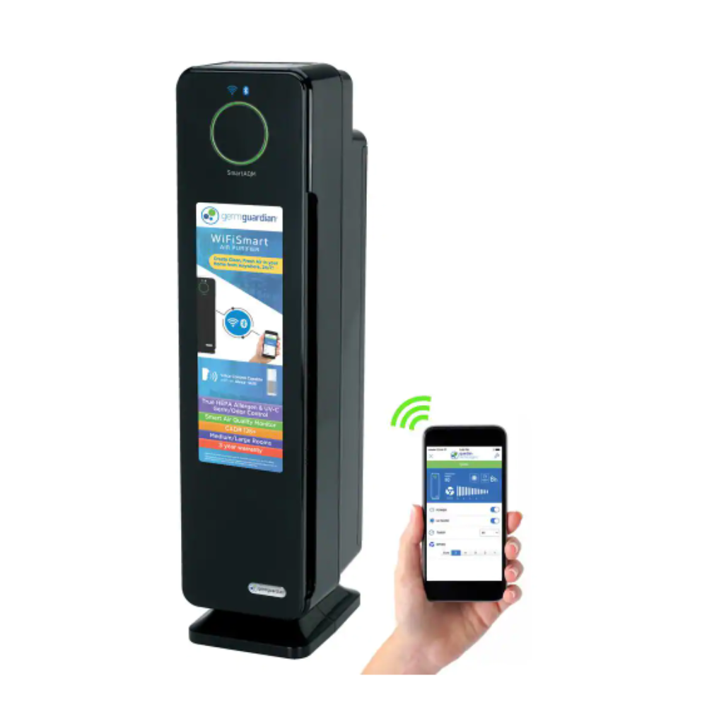 GermGuardian 28 in. Smart Elite 4-in-1 Air Purifier with True HEPA filter. and Wifi for Medium Rooms up to 181 Sq. Ft.. Black