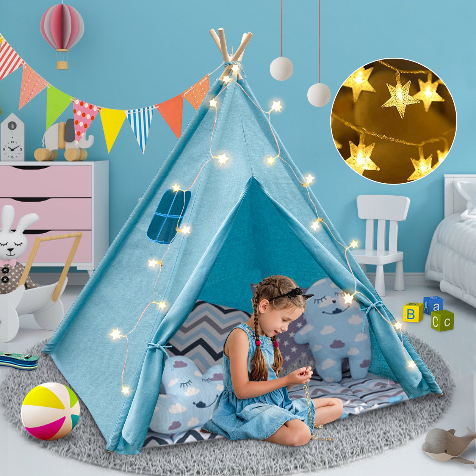 Wisairt Kids Tent. Kids Play Tent With Star Lights And Bunting