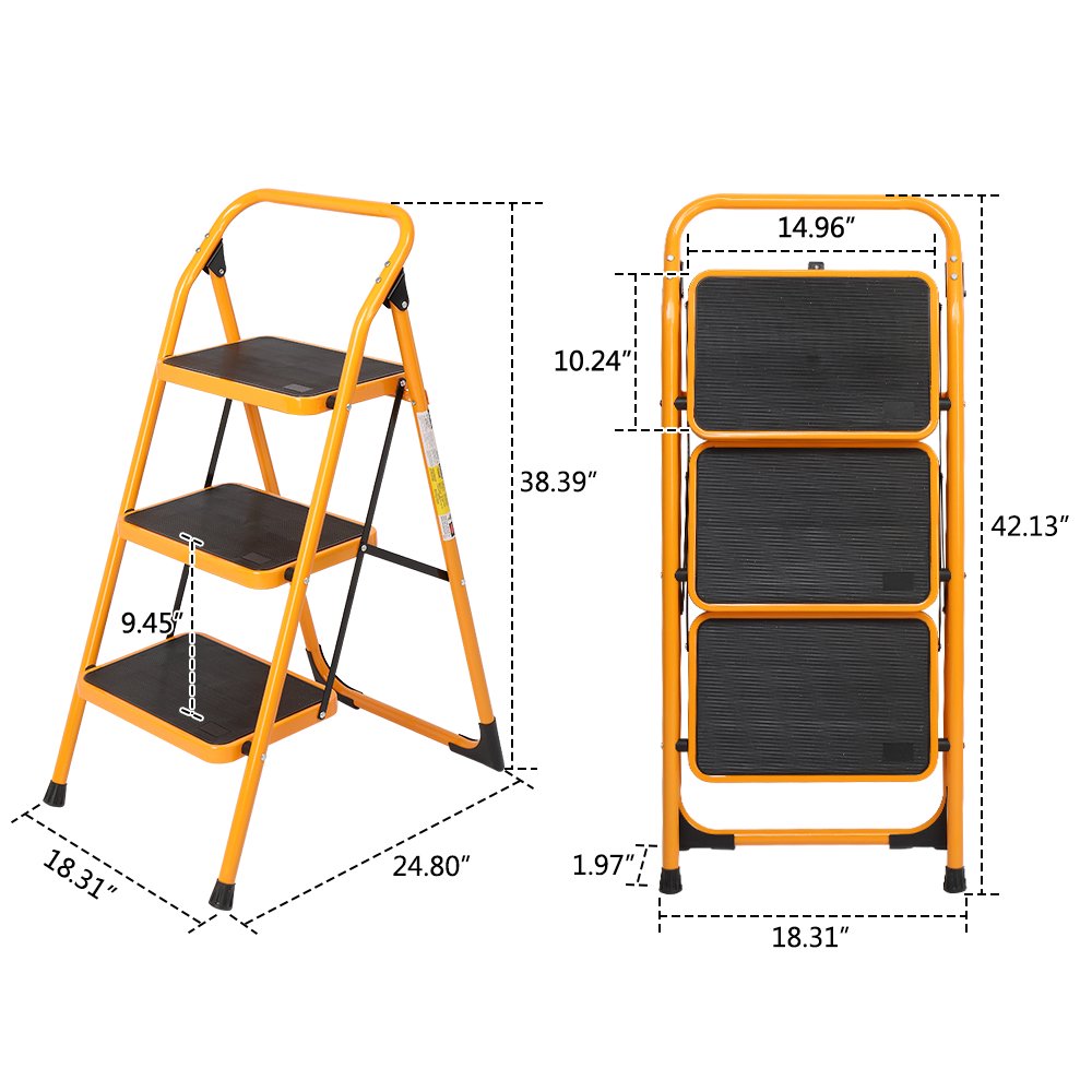 Zimtown Portable 3 Step Ladder. Folding Stool Stool. 330 lb. Capacity. Iron