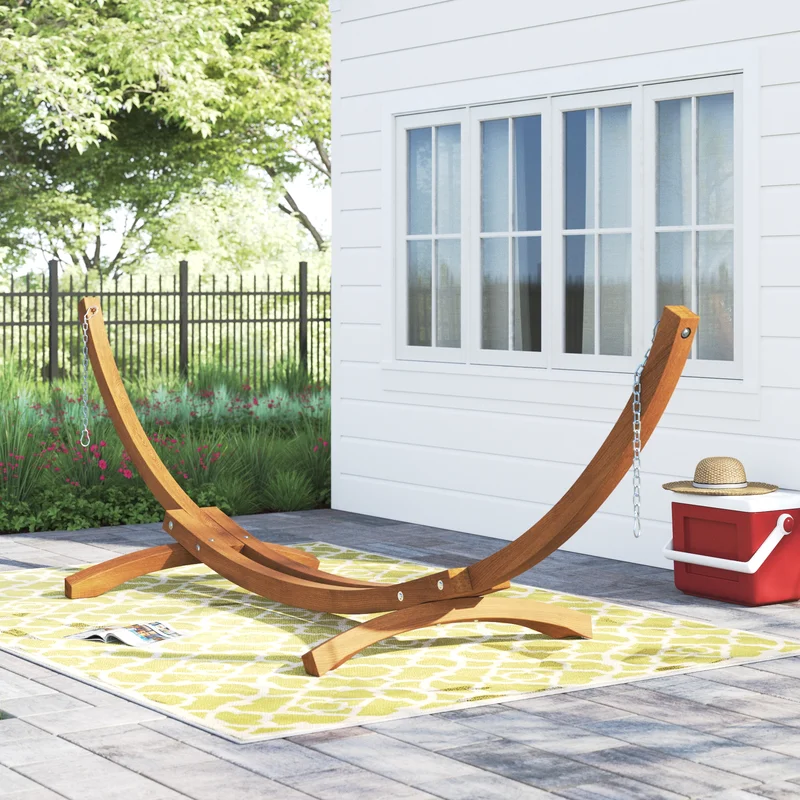 Arlmont & Co. 48″ H x 162″ W x 47″ D Samira Curved Arc Wood Hammock Stand
