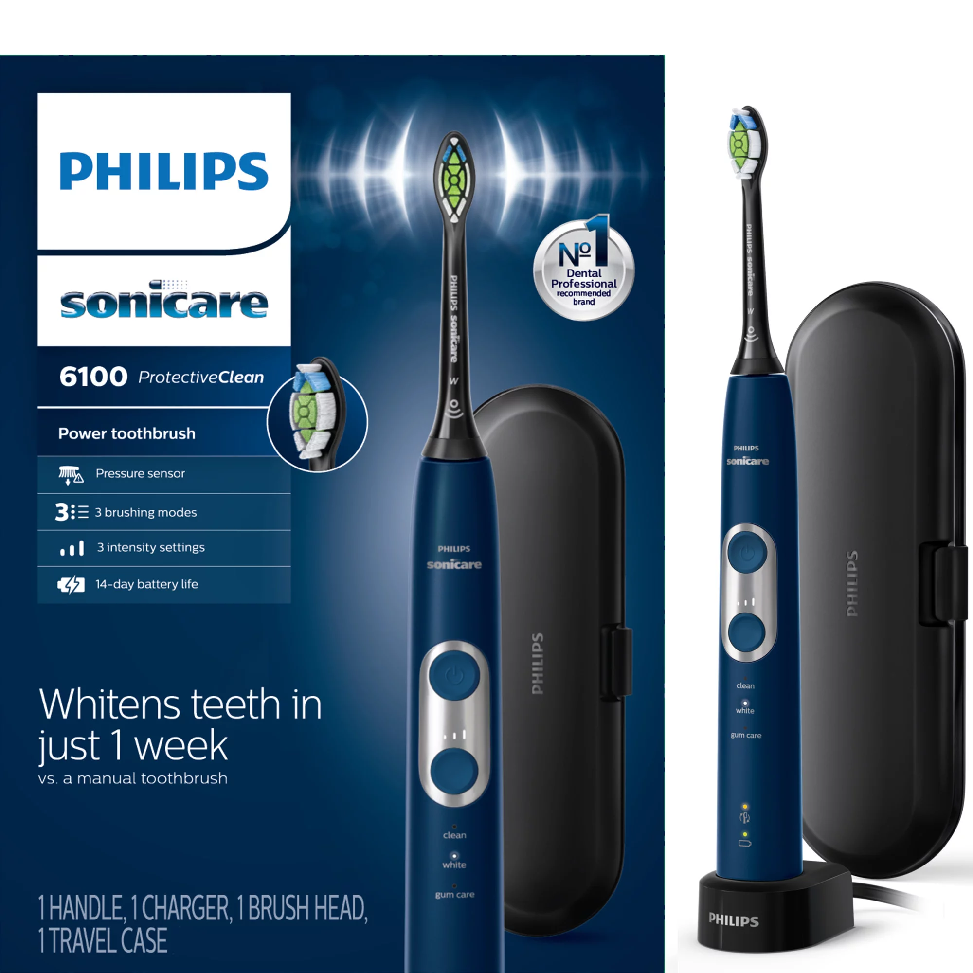 Philips Sonicare ProtectiveClean 6100 Whitening Rechargeable Electric Toothbrush. Navy Blue. HX6871/49