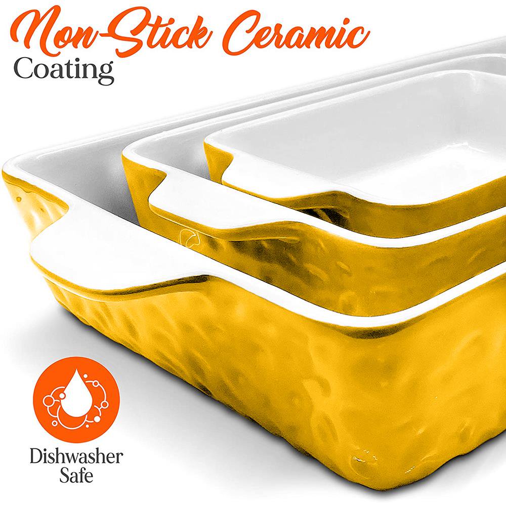 NutriChef 3 Piece Nonstick Ceramic Bakeware Set. Yellow