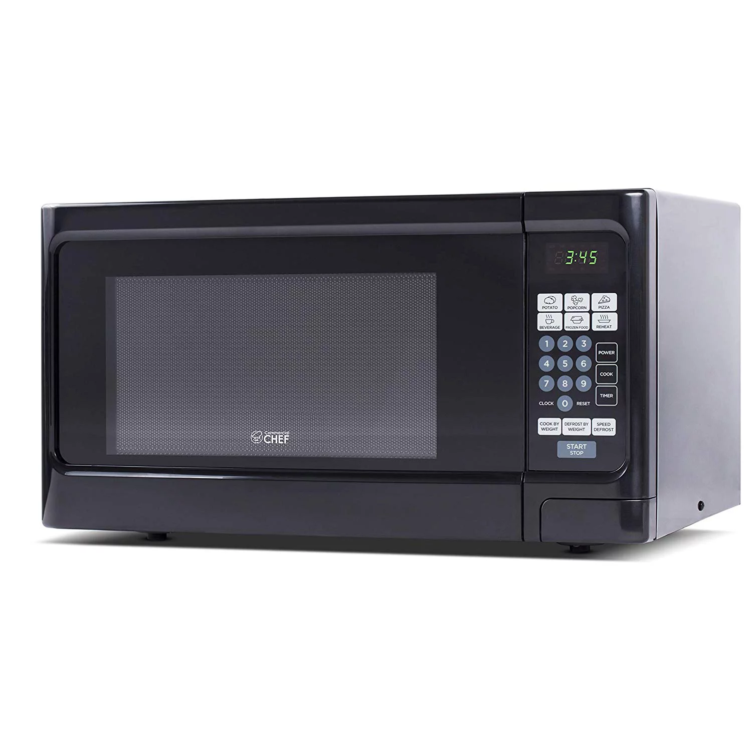 Commercial Chef CHCM11100B 1.1 Cubic Feet Microwave Oven. 1000 Watt. Stainless Steel Front