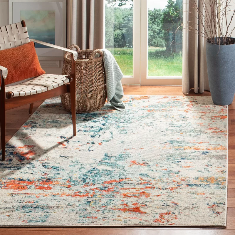 Langley Street Felty Machine Woven/Power Loomed Performance Cream/Orange/Blue Rug. Rectangle 12′ x 15′