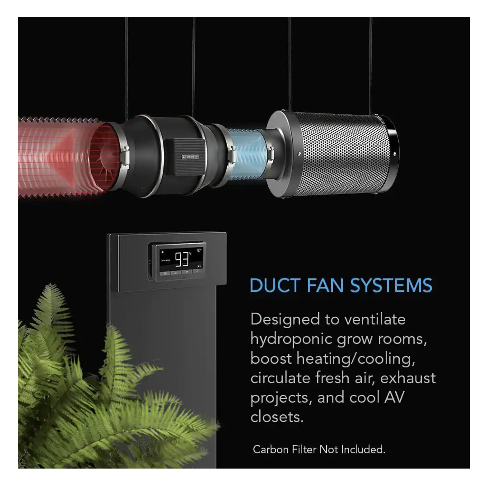 AC Infinity Cloudline T8 Quiet 8 in. Inline Duct Fan Temperature Humidity Controller Hydroponics Ventilation Heating Cooling Booster