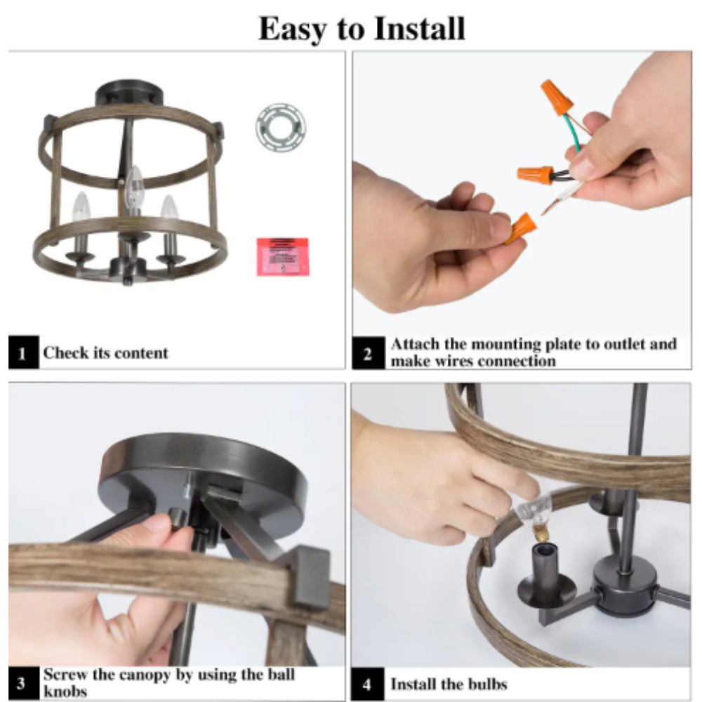 LNC Modern Farmhouse Brown Drum Semi Flush Mount Lighting. 3-Light Candlestick Ceiling Light Fixture for Bedroom Kitchen