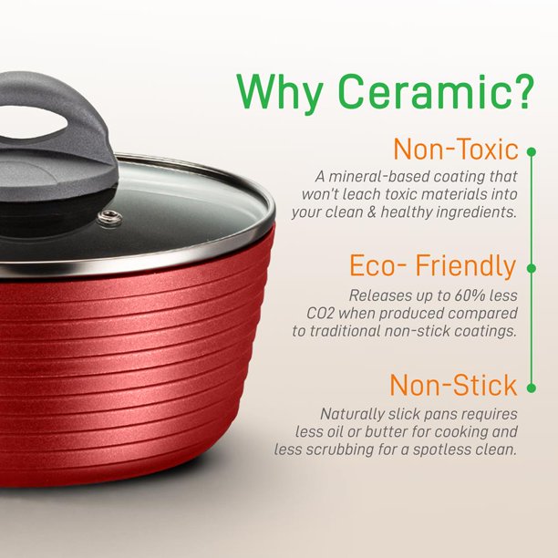 NutriChef 12 Piece Pots & Pans Non-Stick Cookware Set. Dark Gray and Red