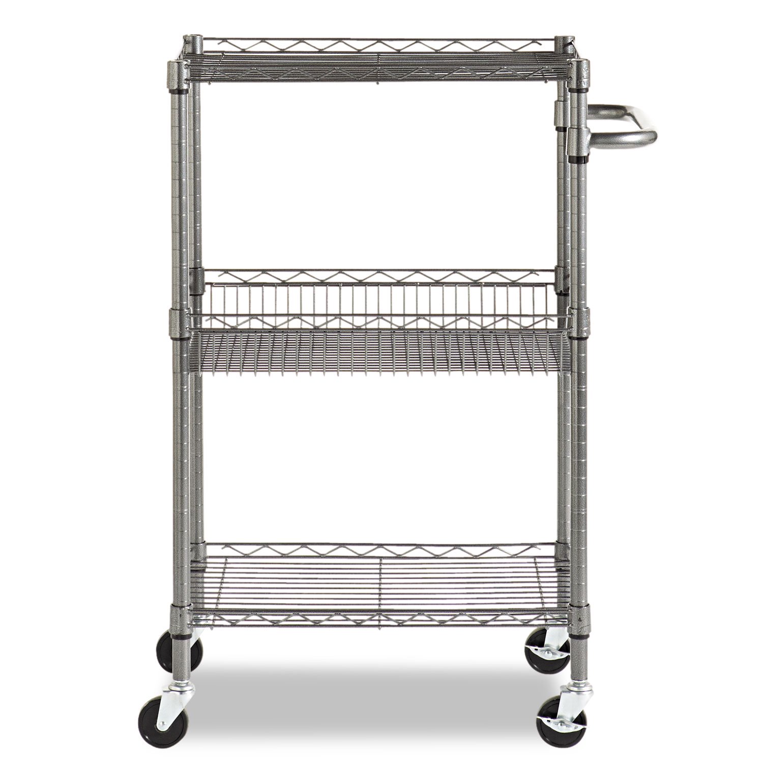 Alera ALESW342416BA Three-Tier Wire Rolling Cart. 28W x 16D x 39H. Black Anthracite