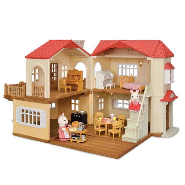 Calico Critters Red Roof Country Home. Dollhouse Playset With Figures. Furniture And Accessories