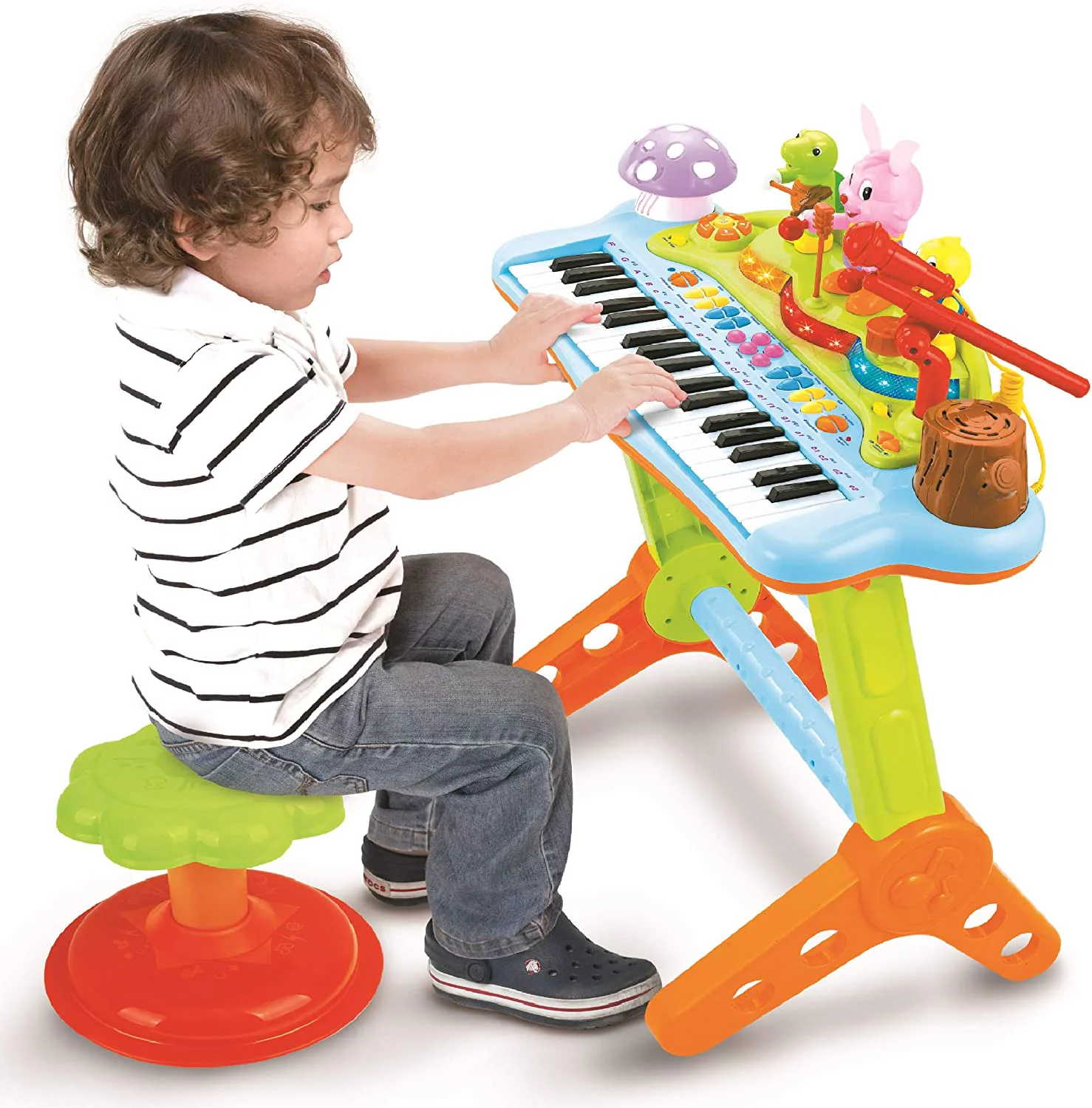 Prextex Kids Toy Piano Set with Real Working Microphone and Record. Playback. Synthesizer and Stool