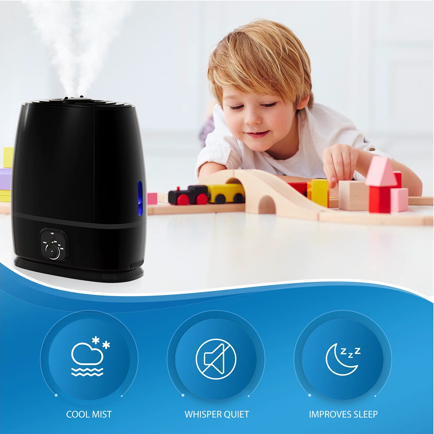 Everlasting Comfort 6L Ultrasonic Cool Mist Humidifier for Bedroom. Black