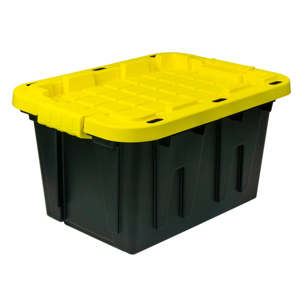 Juggernaut Storage 12 Gal. Plastic Storage Tote. Black Bottom and Yellow Snap Lid (6 pk.)
