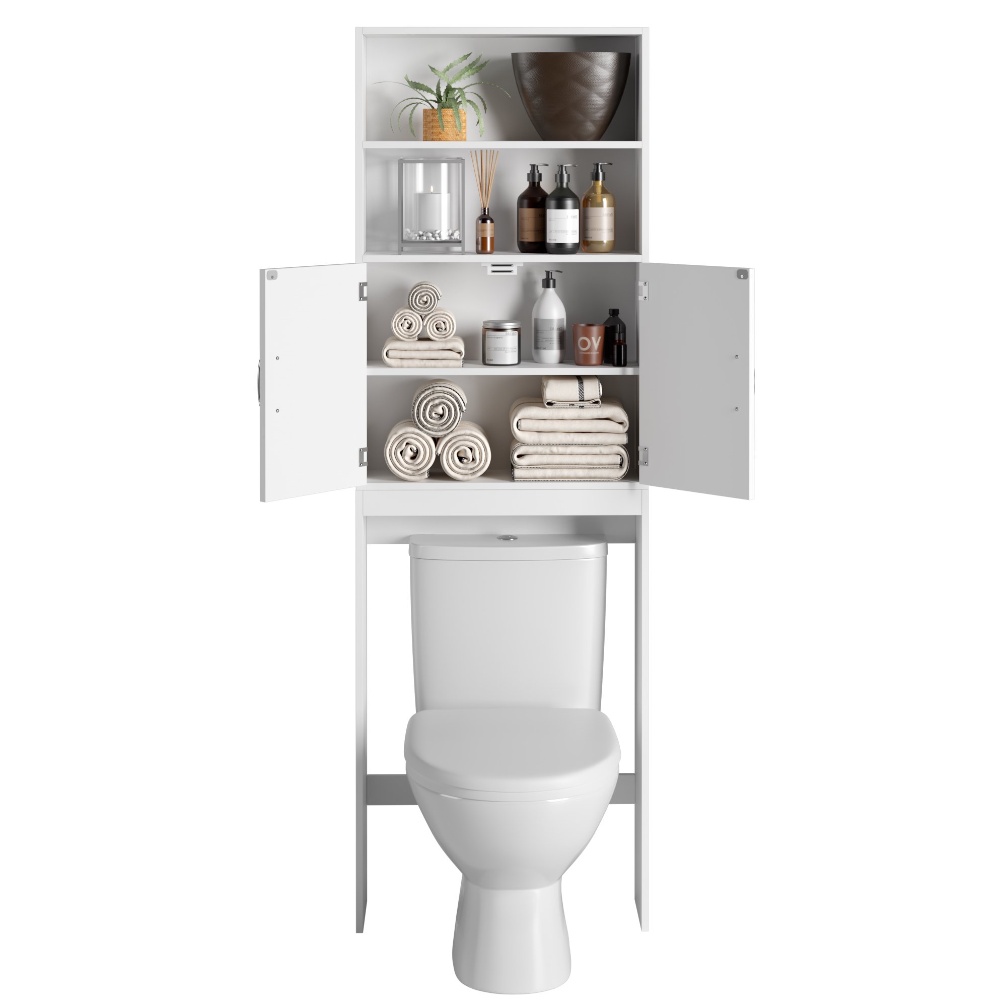 Homfa Over Toilet Storage Cabinet. 4-Tier Bathroom Storage Rack with 2 Doors. White