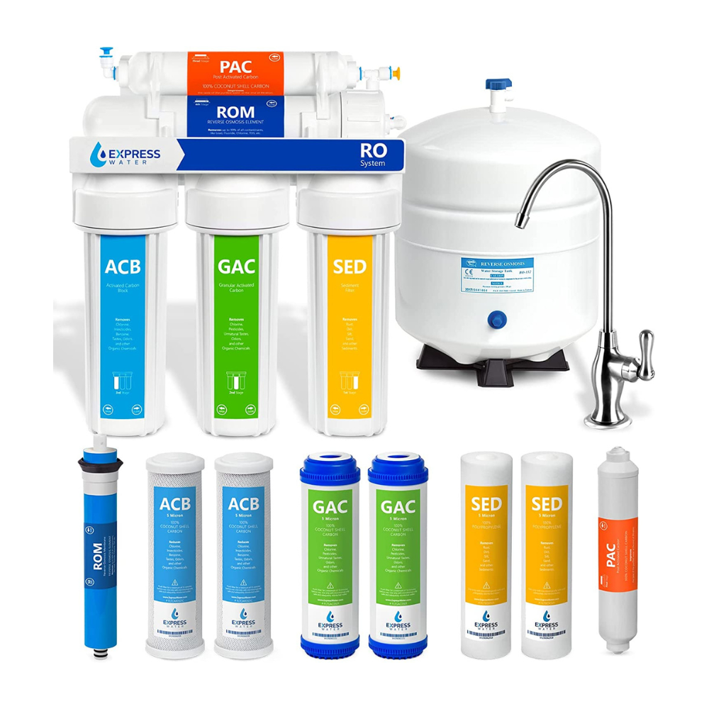 Express Water Reverse Osmosis 5 Stage Water Filtration System - NSF Certified - Faucet. Tank and 4 Filters - 50 GPD