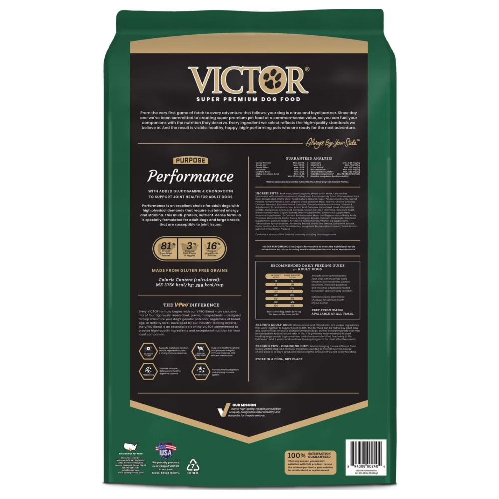 Victor Purpose Performance Formula Dry Dog Food. 40-lb bag