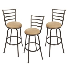 Mainstays 3 Pack Adjustable 24″ or 29″ Bronze Swivel Barstool. Tan Microfiber Seat