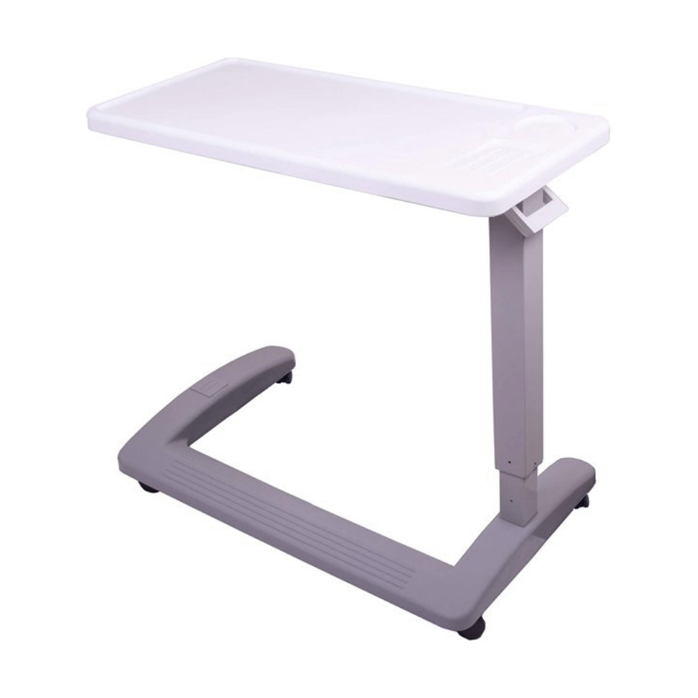 Carex Overbed Table With Swivel Wheels. Adjustable Height Extra-Large Surface