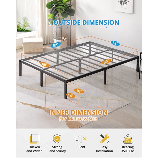 Tatago 16 inch Heavy Duty Queen Bed Frame With Storage. 3500 lbs Max Weight Capacity Metal Platform. Queen