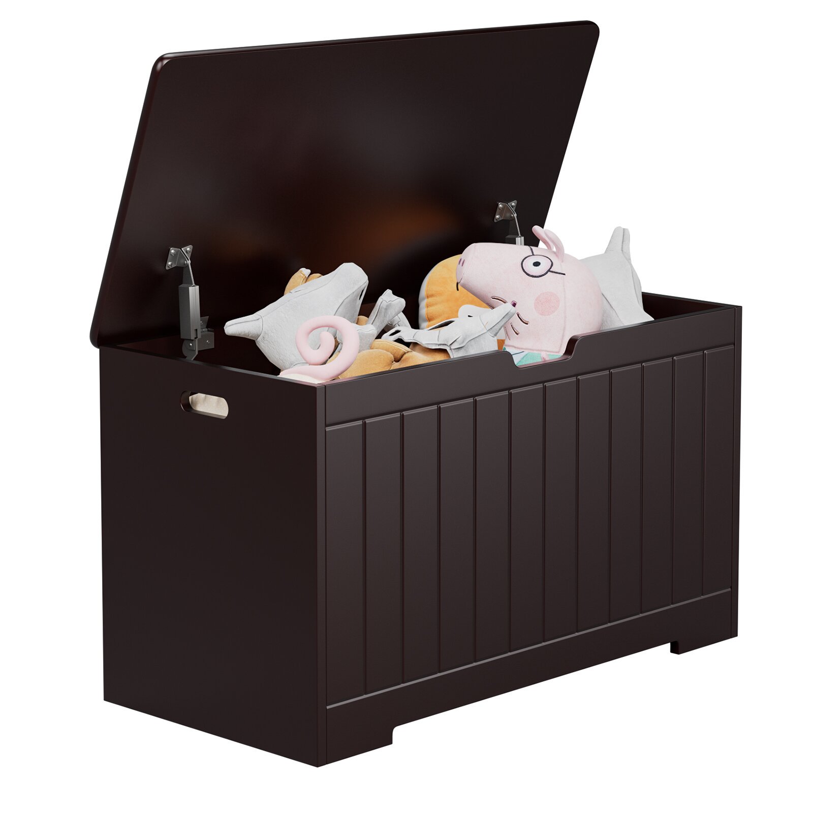 Homfa Kids Toy Box. Toy Storage Chest with 2 Safety Hinges. Flip-Top Lid Open and Close Slowly. Brown