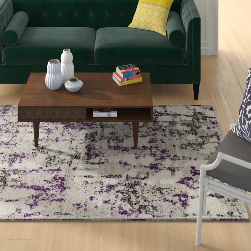 Wade Logan Jeter Machine Woven / Power Loomed Performance Gray/Purple Rug