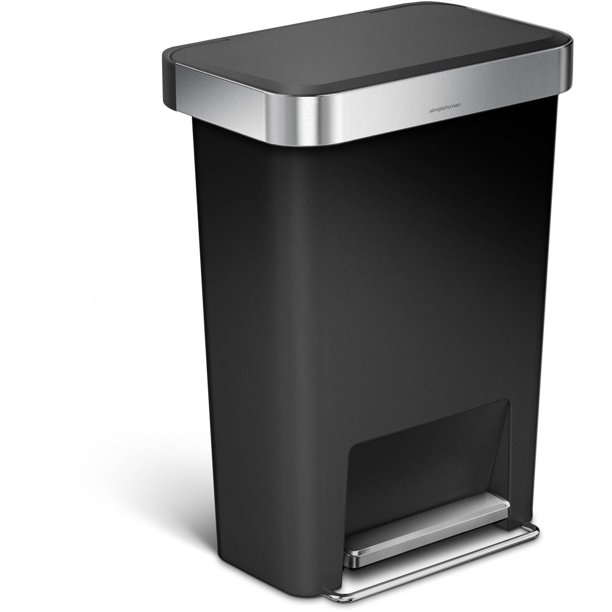 Simplehuman 12 gal Plastic Rectangular Kitchen Step Trash Can With Liner Pocket. Black