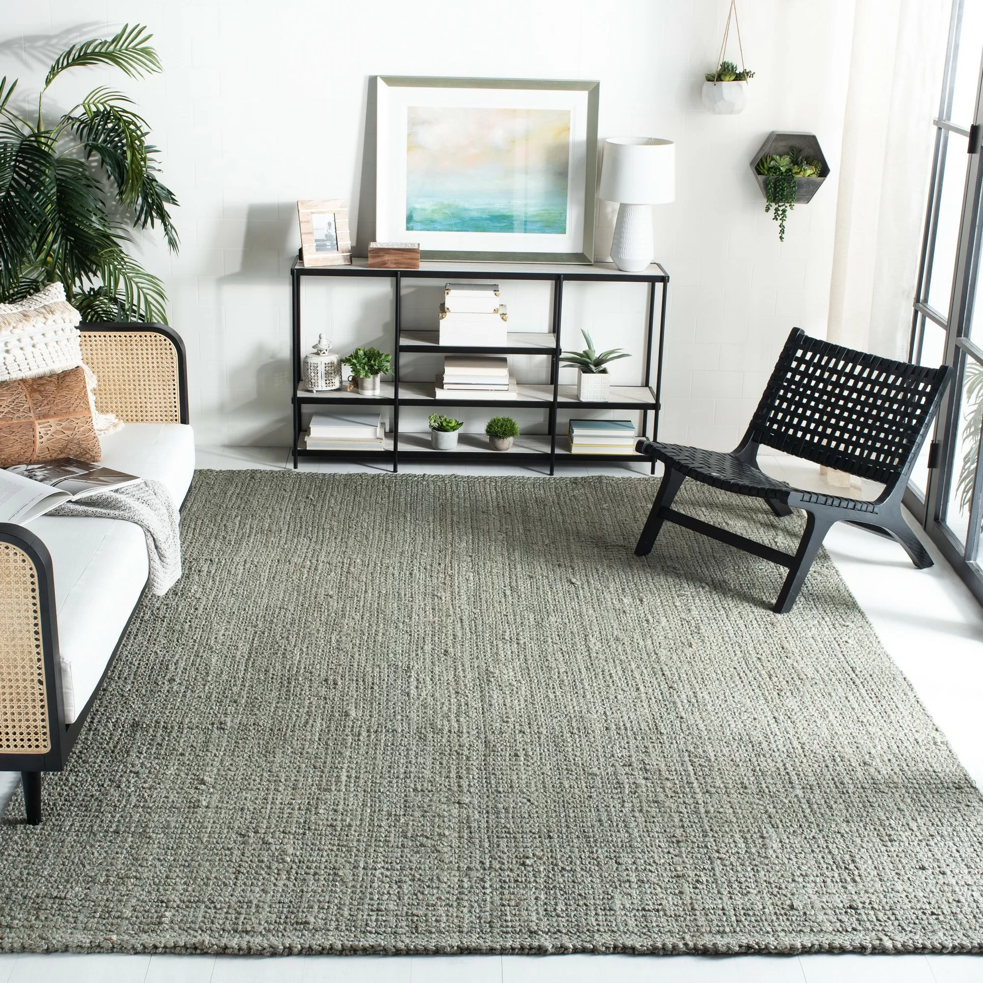 Highland Dunes Calidia Handmade Flatweave Jute/Sisal Grey/Green Rug