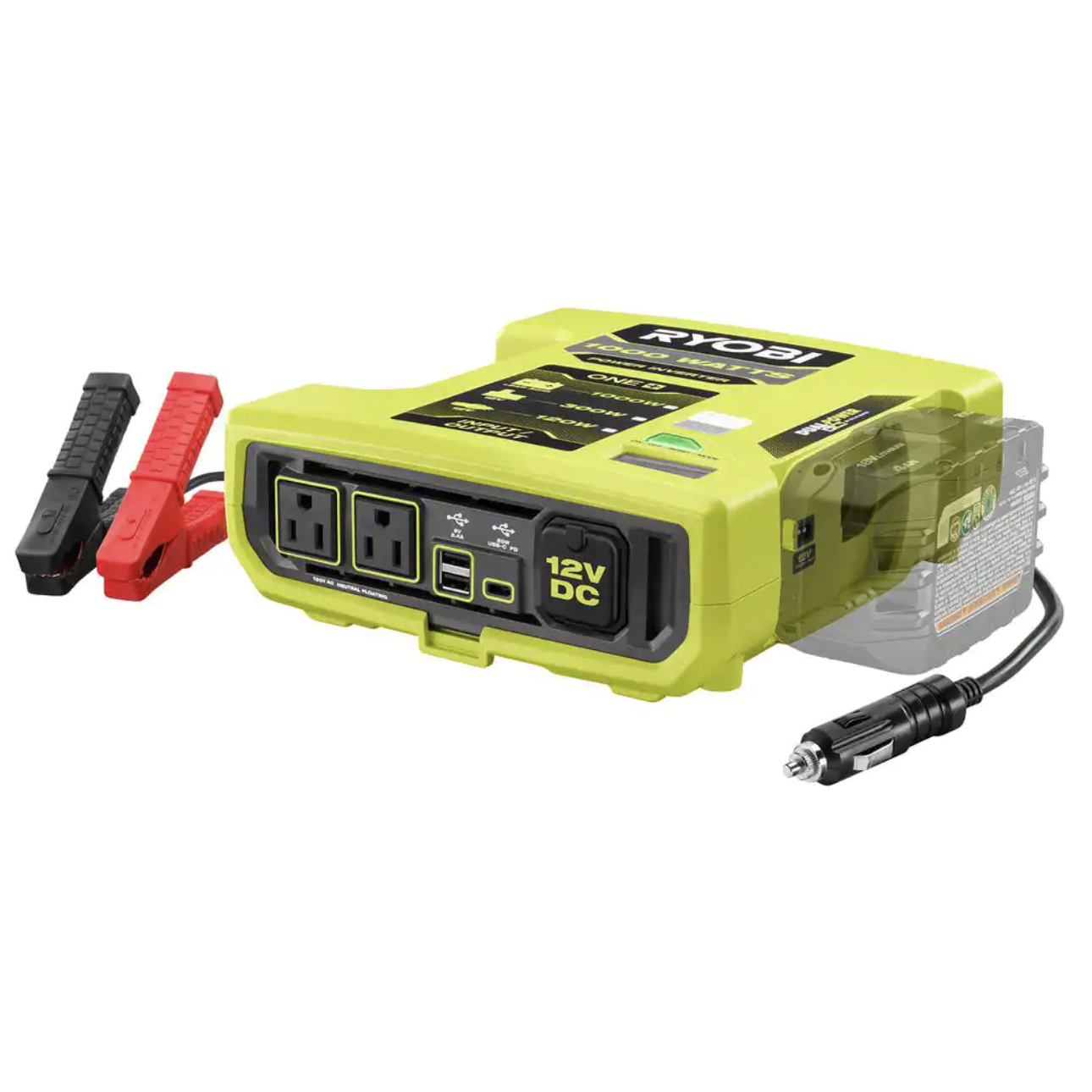 Ryobi ONE+ 18V 1000-Watt Max 12-Volt Automotive Power Inverter (RYI1030AVNM)