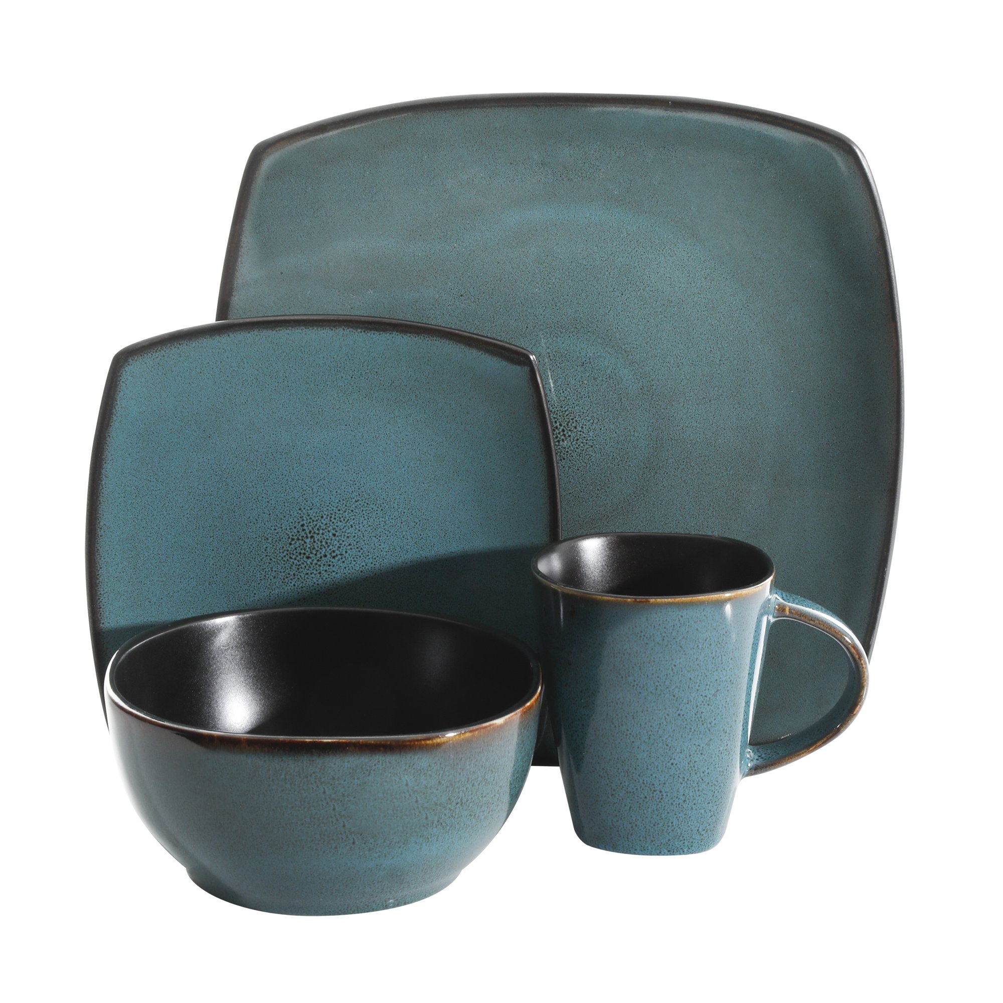 Gibson Home Soho Lounge Square Stoneware 16 Piece Dinnerware Set. Teal