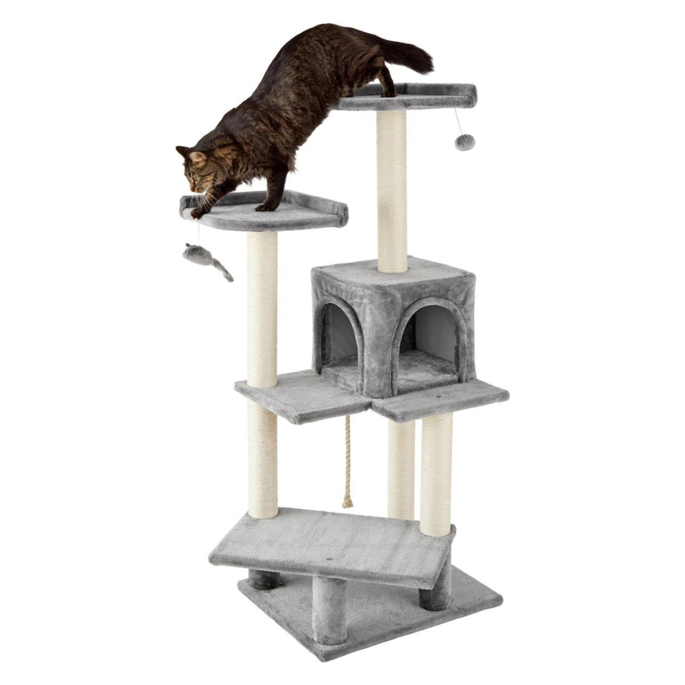 Frisco 57-in Faux Fur Cat Tree & Condo. Gray