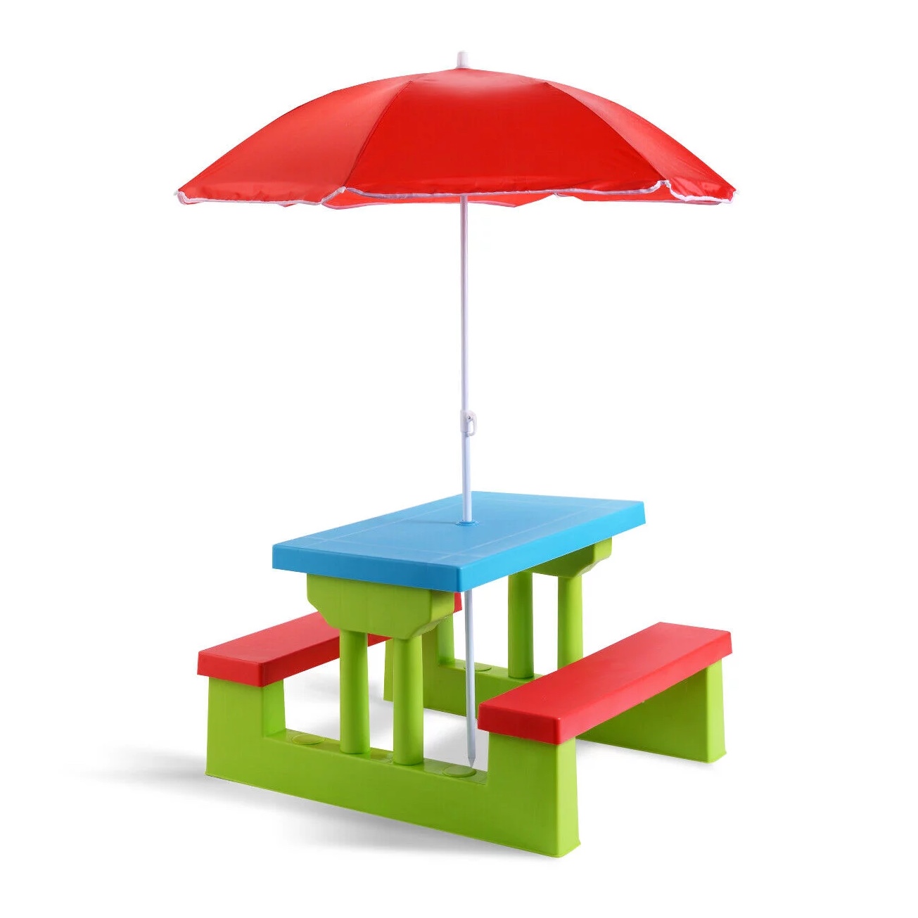 Costway 4 Seat Kids Picnic Table with Umbrella Garden Yard Folding Children Bench Outdoor