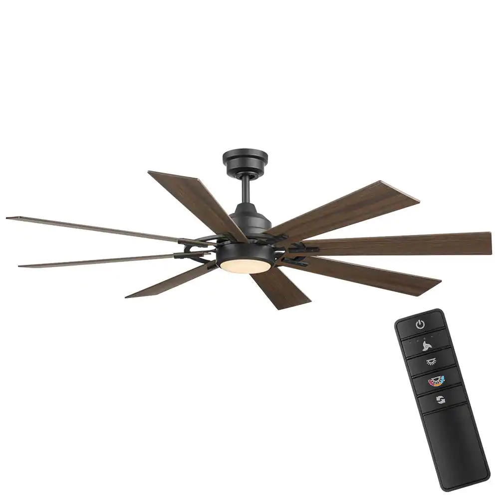 Home Decorators Collection Makenna 60 in. White Color Changing Integrated Outdoor LED Matte Black Ceiling Fan