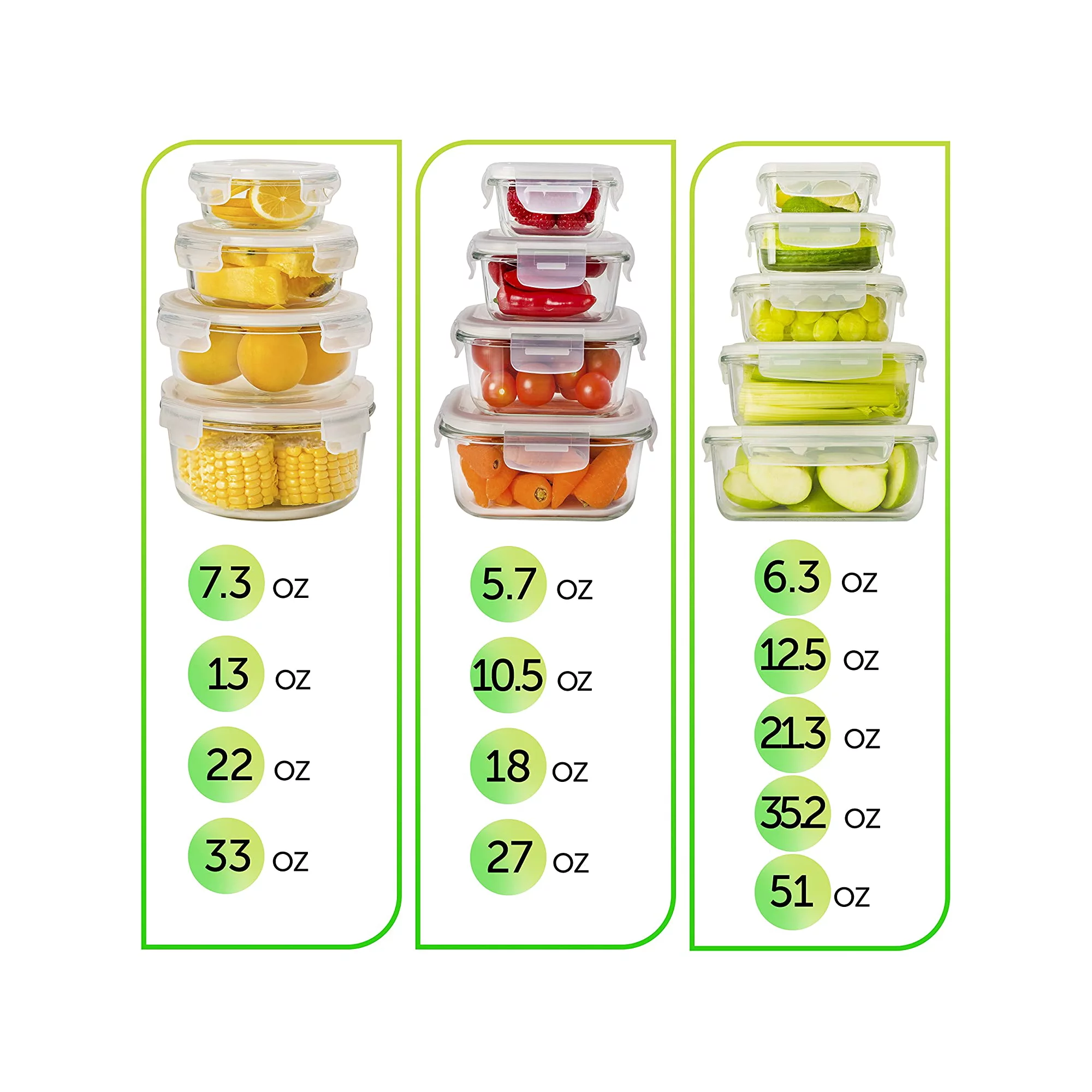 Prep Naturals Glass Storage Container Set with Airtight Lids - 26Piece 13-Pack